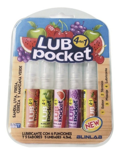 5 Lubricantes Lub Pocket 4en1 Suave Térmico Sabor Delicioso