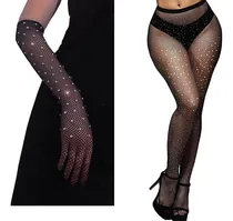 Comprar Luva Arrastão Longa Punk Rock Gótico + Meia Arrastão Strass