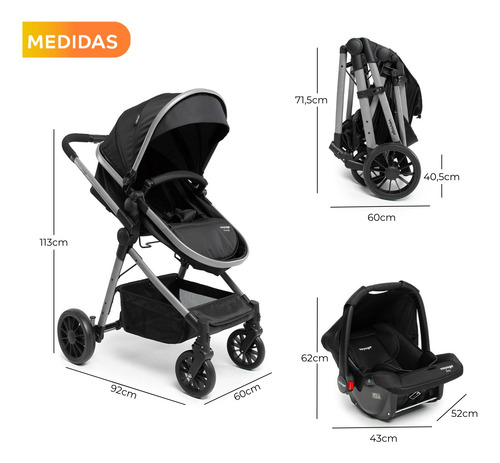 Carrinho Bebê Conforto E Base 3 Em 1 Voyage Kit Completo