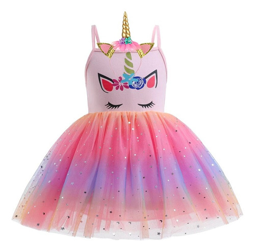 Vestido De Malla Con Tirantes Y Unicornio Arcoíris