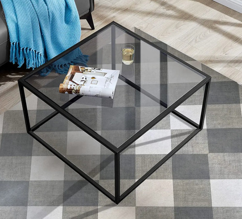 Mesa Baja Ratona Hierro Vidrio Cuadrada 60x60 Moderna Diseño