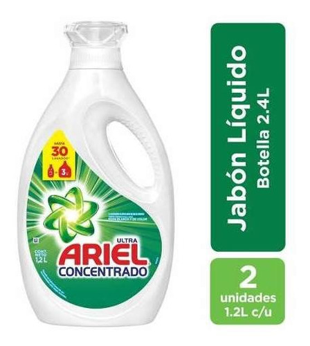 Jabón Líquido Ariel Ultra Concentrado Para Ropa 1,2l Pack X2