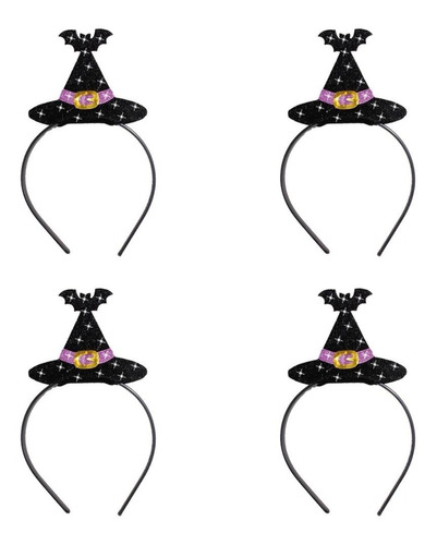 04 Unidades - Tiara - Arco - Chapéu De Bruxa Do Halloween