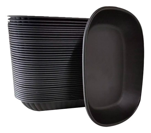 Plato Hondo Rectangular Plastico Reutilizable 28cm 10 Color Negro Lisa