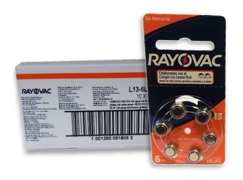 Pilas Para Audífono Rayovac Blister 6un Pack 10un