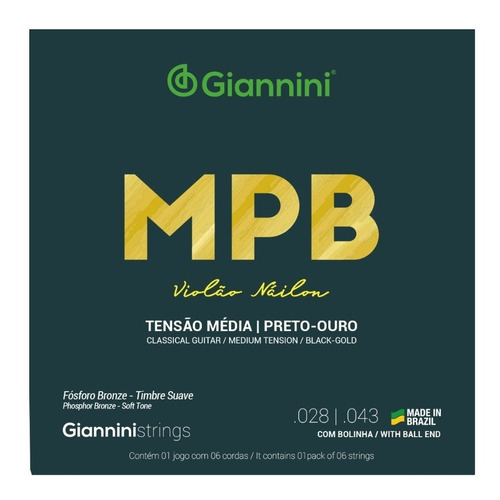 Encordoamento Giannini Mpb Tensão Media Para Violão Nylon
