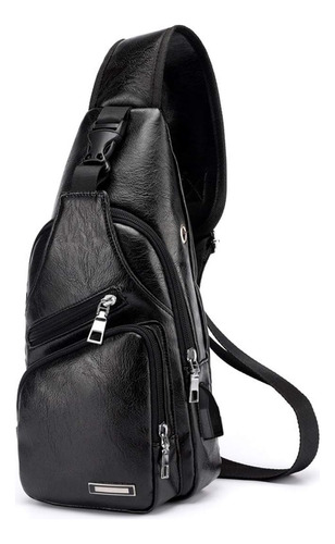 Mochila De Hombro Lucien Hanna Cuero Negro Con Puerto Usb