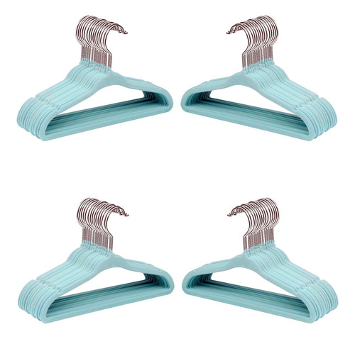 Percha Felpa Terciopelo Antideslizantes Niños X 50 Celeste