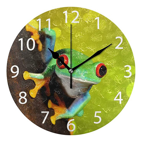 Reloj De Pared Redondo Con Diseño De Rana De Ojos Rojos, S.