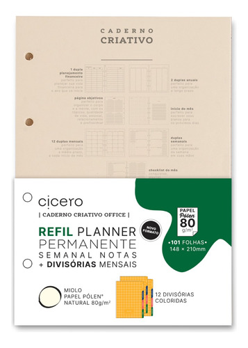 Refil Caderno Criativo Argolado 99 Fls 80g Planner Permanent