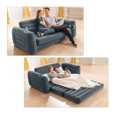 Sofá Cama Inflável Aveludado Colchão 200 Kg Cama Casal Intex