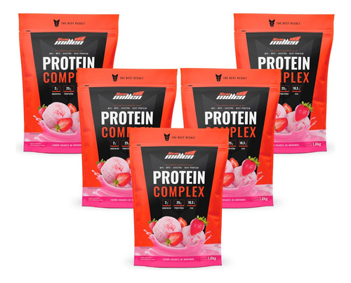 Suplemento Em Pó New Millen  Premium Protein Complex Whey Protein Protein Complex Sabor  Iogurte De Morango Em Refill De 1800ml 5 Un