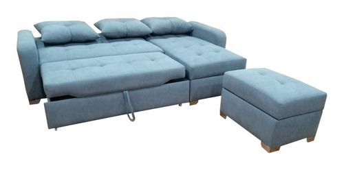 Sala Moderna Sofa Cama Con Baul, Puff Baul  Y 3 Cojines