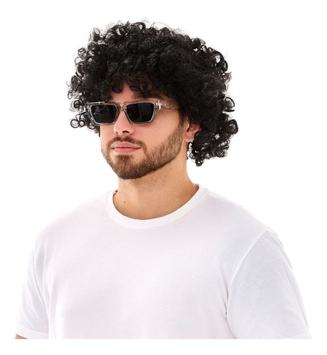 Badulake Peruca Black Power Cabelo Sintético Anos 60 70 80 Hippie Cor Preta