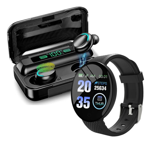 Combo Smartwatch Reloj D18 + Auriculares Bluetooth F9-5 Tws