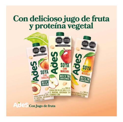 Bebida De Soya Ades Jugo De Fruta 6pz 946ml C/u Envio Gratis
