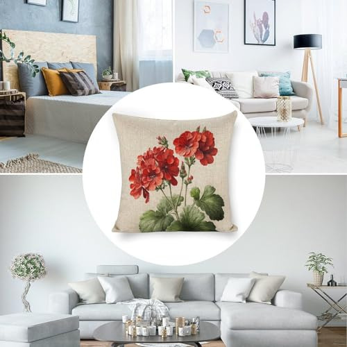 Set De 2 Fundas De Almohada De 45 X 45 Cm Con Flores Rojas,