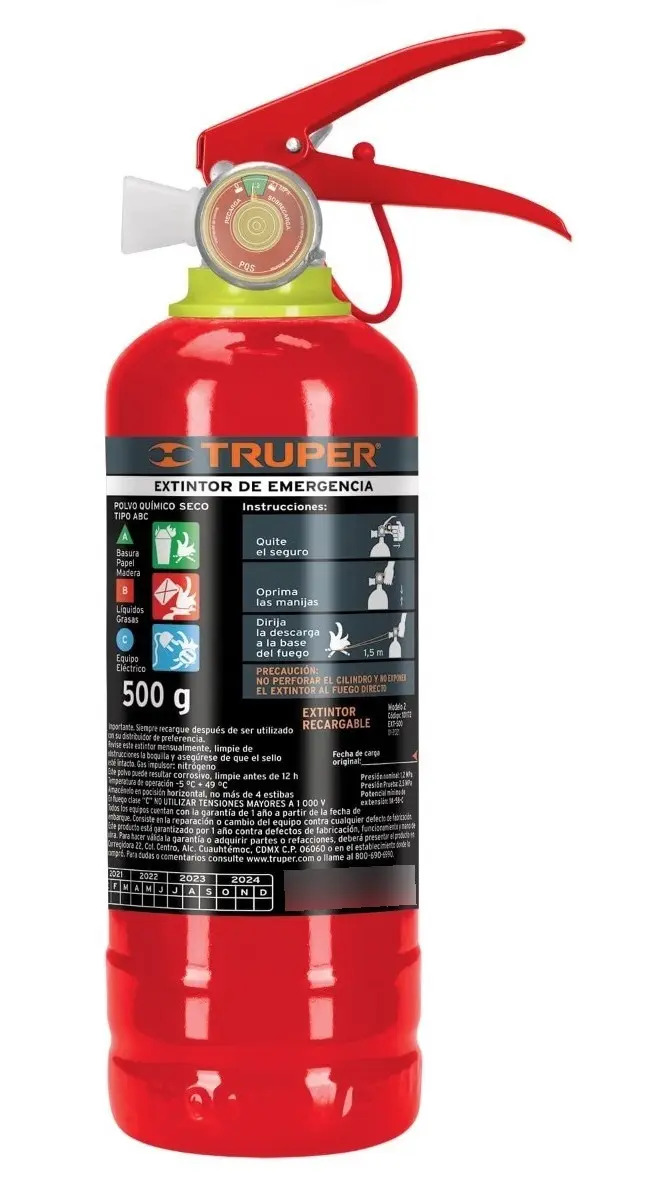 Extintor Portátil Recargable 0.5 Kg, Polvo Tipo Abc, Truper