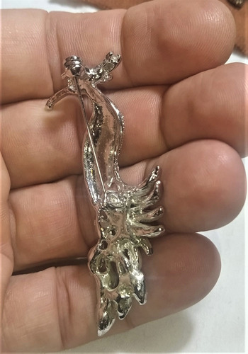 Prendedor Pavo Real Metal Con Piedras Bellisimo Plateado (Usado)