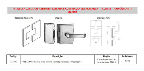 Fechadura Para Porta De Vidro Eletronica Amelco Fv-32ecra