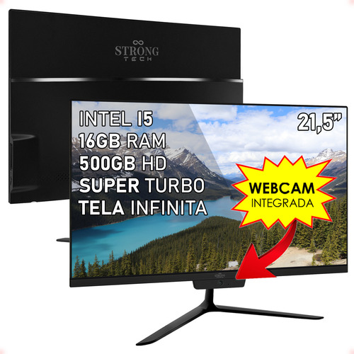 All In One Preto Intel I5 16gb Hd 500gb 21,5 Strong Tech