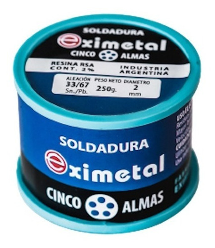 Estaño 33/67 2 Mm Eximetal Bobina 1/4 Kg 250g Carrete