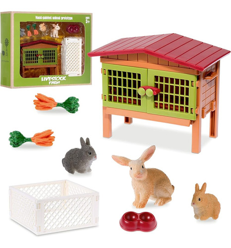 ~? 11 Piezas Farm World Set Easter Bunny Hutch Bunny Toy Ani