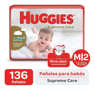 Pañales Huggies Supreme Care Ahorrapack M G Xg Xxg Xxxg X 2