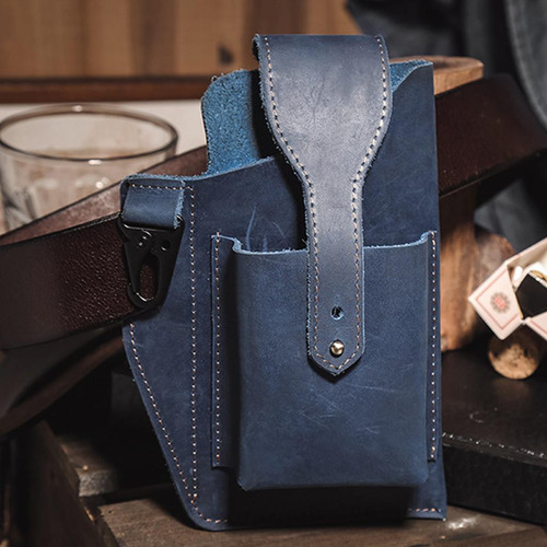 Funda De Cuero Para Teléfono Para Cinturón, Bolso Con Azul