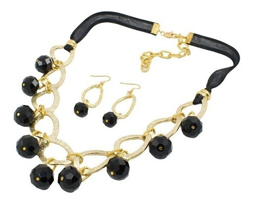 Collares Mujer Cristal Negro Cadena Color Oro Bisuteria Fina