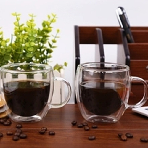Imagen 3 de 7 de Pack 2 Tazas De Vidrio Doble Pared Café Té 250 Ml Cappuchino