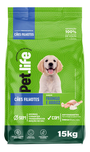 Ração Pet Life Frango E Arroz Para Cães Filhotes- 15kg