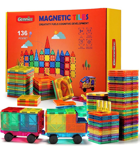 Azulejos Magnéticos Gemmicc, Deluxe 136 Pcs Building Blocks 