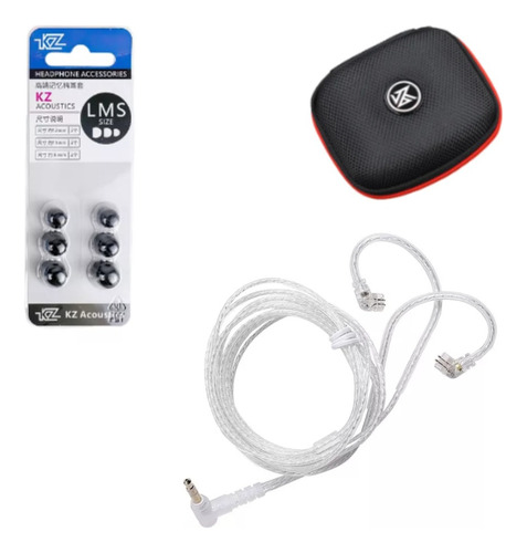 Kz Cable No Mic Pin C Plata + Estuche Kz Tela + Espumas