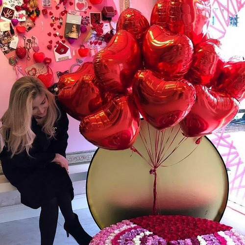 12 Globos Rojos De Corazon Metalizado, Para Ocasion Especial Rojo Corazón