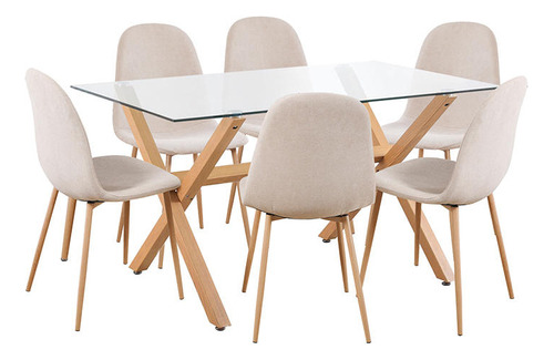 Juego De Comedor Mesa Kioto 150x90 Cm + 6 Sillas Ray Beige