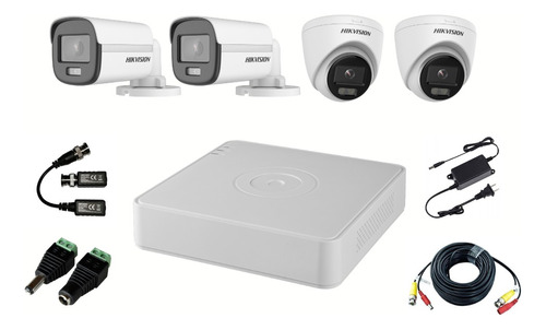 Kit 4 Cámaras Hikvision Colorvu 2mp Int Y 2 Ext Dvr Hik 4ch