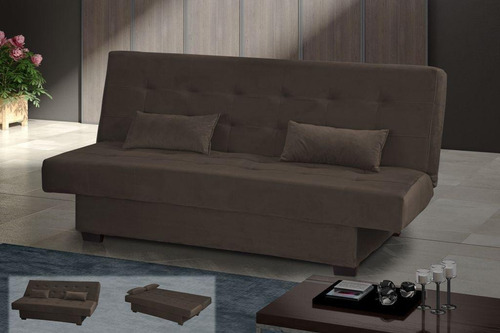 Sofá Cama Casal 3 Lugares Laila - Veludo Marrom Escuro