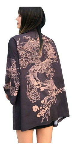 Abrigo Kimono Vintage For Mujer, Diseño De Dragón Chino