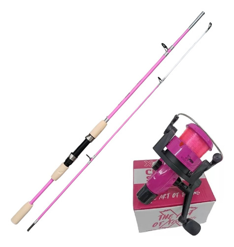 Reel De Pescar Rosa Caña Maciza 2.10 Kit Promo