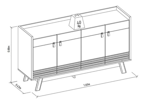 Balcão Buffet 160cm 4pt Pés Retrô Luzzo Freijó/off Mpozenato Cor Amarelo