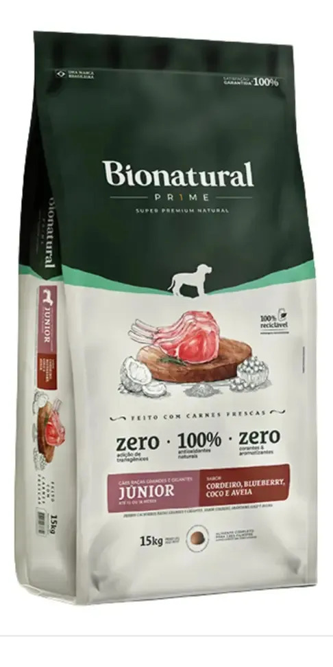 Bionatural Super Premium Junior Cães Raças Grande E Gigante Cordeiro 15 Kg