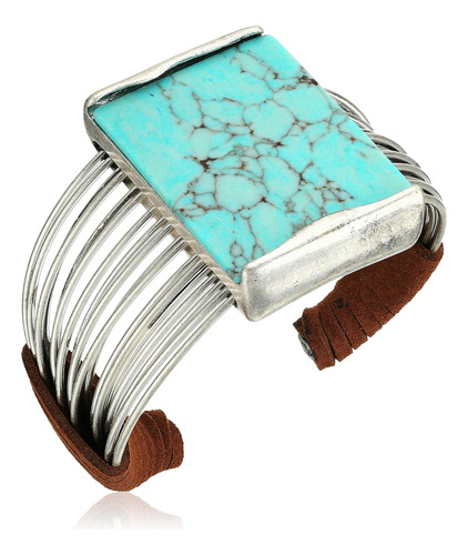 Brazalete De Varias Hileras De Piedra Turquesa Semipreciosa 