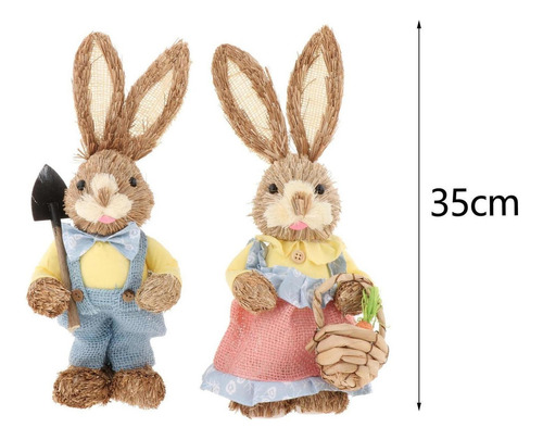 2x Decoraciones De Pascua De Conejito De Paja For Parejas