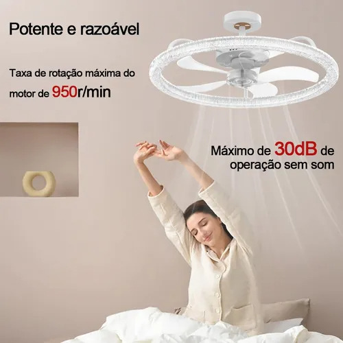Ventilador De Teto Crystal Com Luz Led, 60w, 3 Cores 127/220