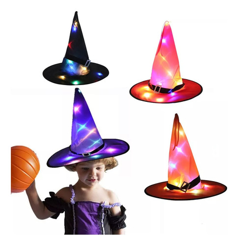 4 Pcs Sombrero Halloween De Bruja Con Luz Led