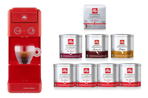 Combo Máquina De Café Illy Y3.3 Vermelha 120v + 165 Cápsulas