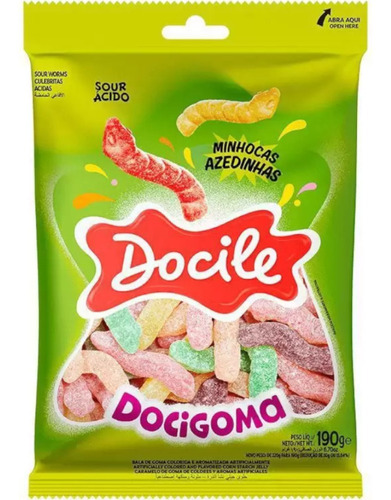 Docigoma Minhoca Azedinha Sour Ácido - 600g - Docile