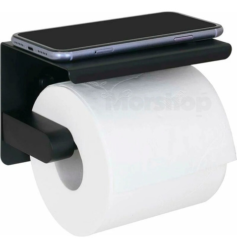 Porta Rollo Negro Soporte Papel Higiénico Celular Acero Inox