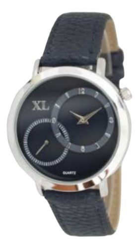Reloj Mujer Xl Extra Large Malla Símil Cuero  Azul 770-03